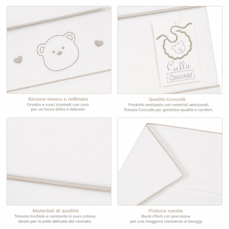 Set lenzuolino ricamato per culla in cotone e bamboo con ricamo beige