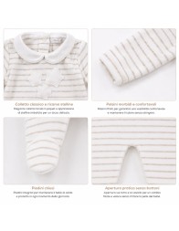 Tutina in ciniglia ricamata beige con piedini integrati e stelline