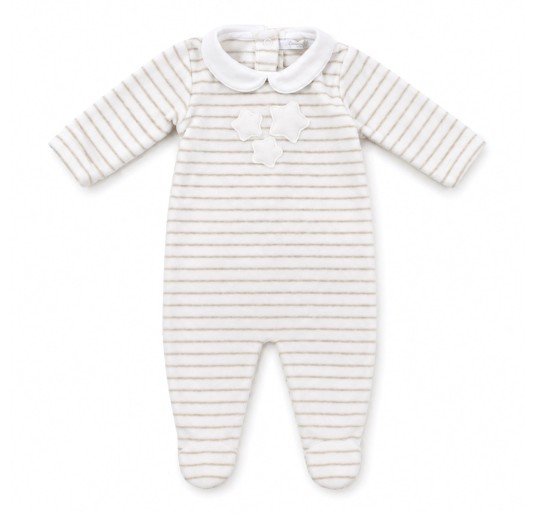 Tutina in ciniglia ricamata beige con stelline Coccodè Firenze