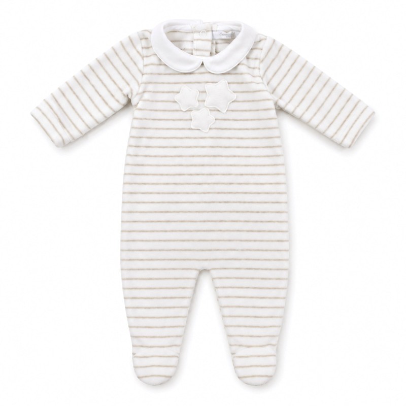 Tutina in ciniglia ricamata beige con stelline Coccodè Firenze