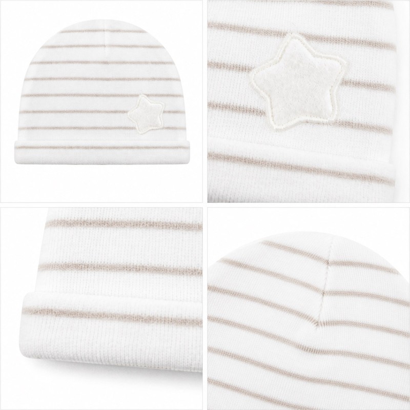 Baby chenille hat with folded cuff and beige star pattern