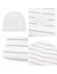 Baby chenille hat with folded cuff and beige star pattern