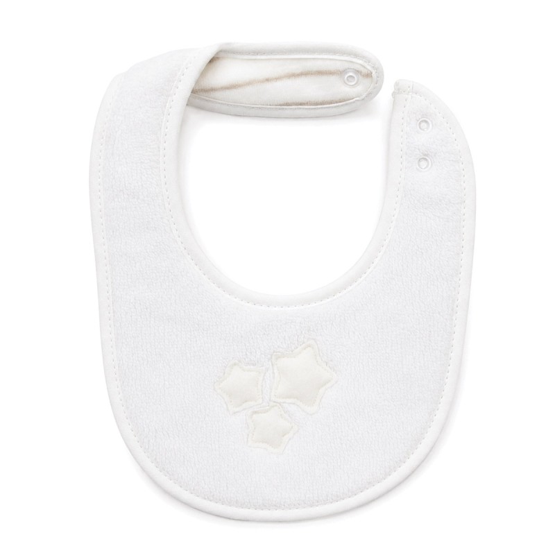 Embroidered terry baby bib with beige stars Coccodè Firenze