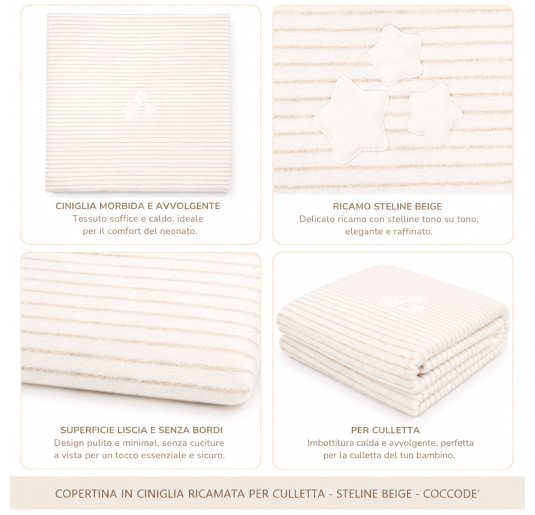 Embroidered Chenille Baby Blanket for Cradle – Beige Little Stars – Coccodé 2