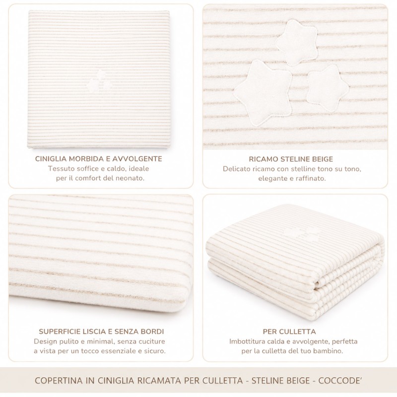 Embroidered Chenille Baby Blanket for Cradle – Beige Little Stars – Coccodé