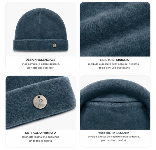 Cappellino neonato in ciniglia carta da zucchero Coccode’ Firenze con bordo risvoltato 2