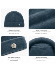 Baby beanie in soft chenille powder blue with side metallic detail