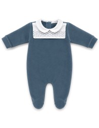 Baby romper in powder blue chenille Coccode’ Firenze with white collar