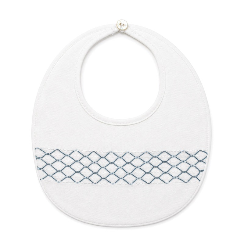 Baby bib in cotton twill Coccode’ Firenze with powder blue geometric embroidery