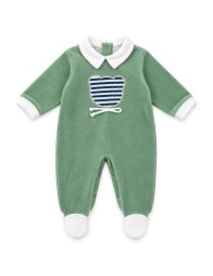 Baby chenille romper with teddy bear appliqué and integrated feet