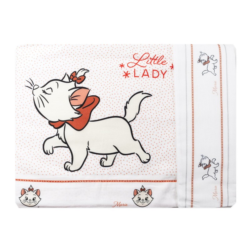 Cotton cot sheet set with Disney Marie print and matching pillowcase