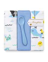 Baby muslin gauze set 70x70 cm with marine prints and spoon