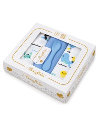 Baby muslin gauze set in pure cotton with blue square and spoon