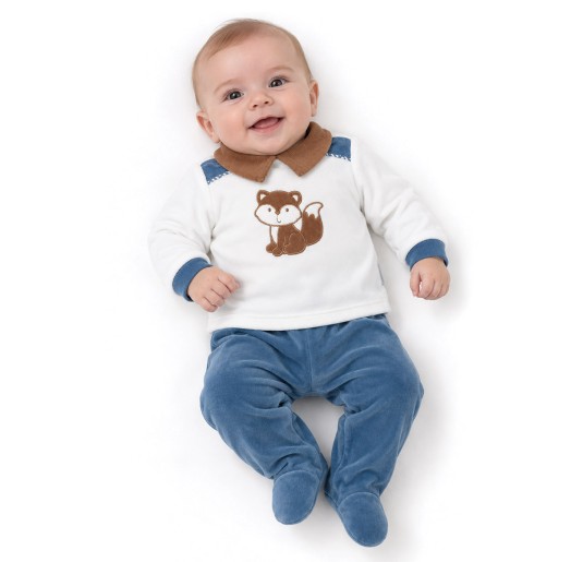 Velour Sleepsuit 2 pieces with Central Fox - LJ33430 -... 2