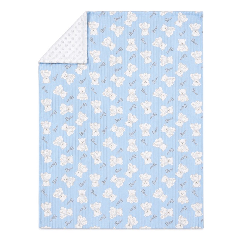 Double-sided baby crib blanket 70x90 cm in soft pile viewed from above