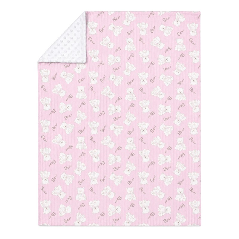 Double-sided baby crib blanket 70x90 cm in soft pile viewed from above