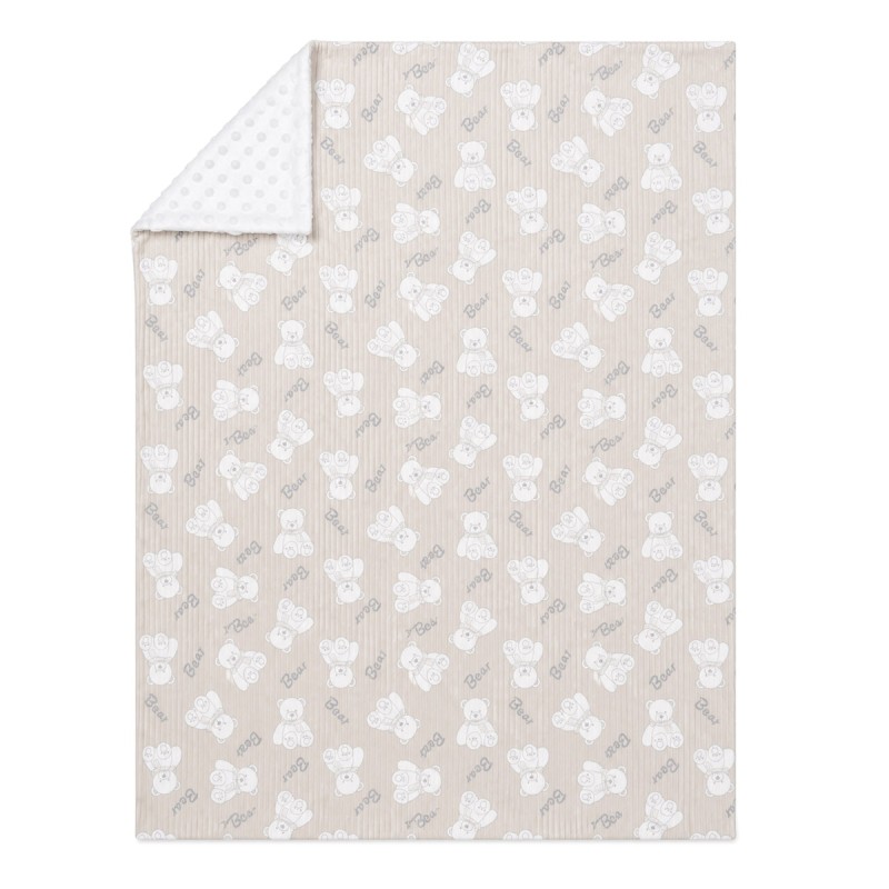 Double-sided baby crib blanket 70x90 cm in soft pile viewed from above