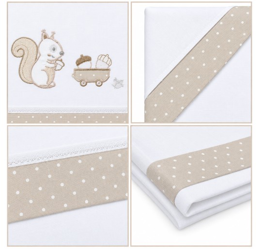 Set lenzuola lettino ricamato Mio Piccolo in cotone con scoiattolo e carrellino 2