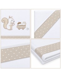 Embroidered baby cot sheet set in white cotton with beige polka-dot insert Mio Piccolo