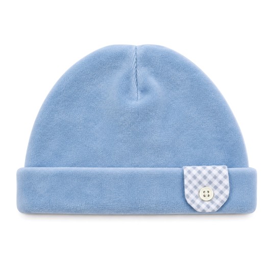 Baby chenille beanie in light blue by Le Chicche with folded cuff
