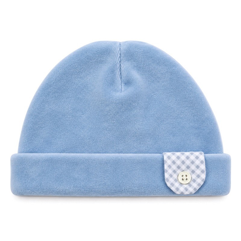 Baby chenille beanie in light blue by Le Chicche with folded cuff