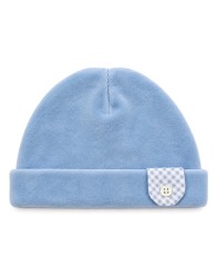 Cappellino neonato in ciniglia azzurro Le Chicche con risvolto