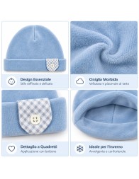 Baby chenille beanie in light blue with gingham side detail