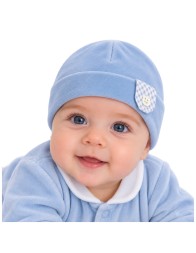 Baby chenille beanie by Le Chicche with side detail and button