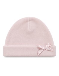 Cappellino neonata in ciniglia rosa Le Chicche con fiocco a quadretti