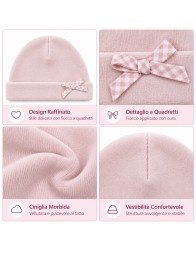 Cappellino neonata in ciniglia rosa con risvolto e fiocco laterale