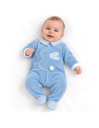 Tutina neonato in ciniglia TU9250 con colletto e piedini in fantasia check