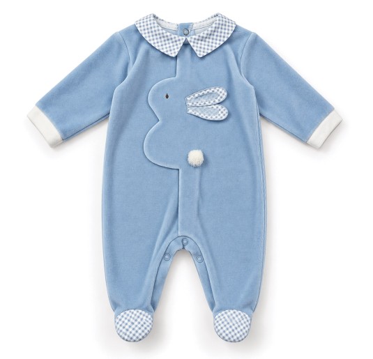Baby velour romper with bunny appliqué TU9250 by Le Chicche front view
