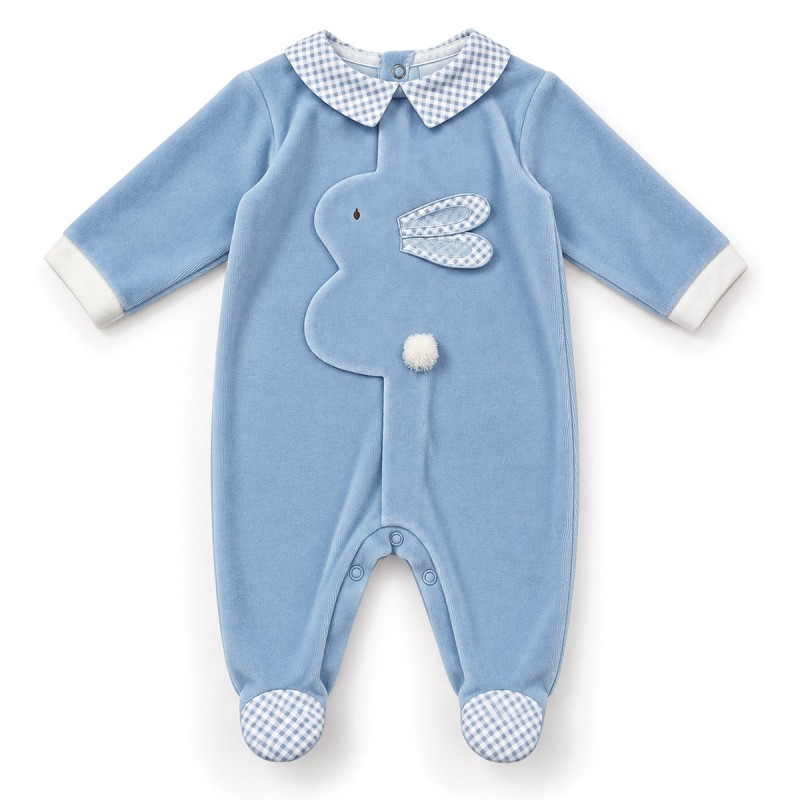 Baby velour romper with bunny appliqué TU9250 by Le Chicche front view