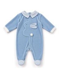 Tutina neonato in ciniglia con applicazione Coniglietto TU9250 Le Chicche vista frontale