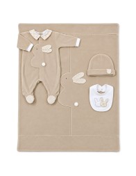 Newborn chenille layette LCH9250A26 with matching sleepsuit, blanket, hat and bib