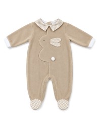 Baby Velour Romper with Central Bunny Appliqué - TU9250BG - Le Chicche