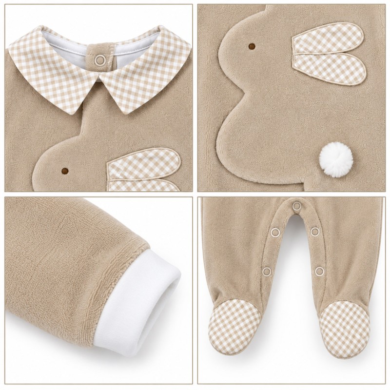 Baby Velour Romper with Central Bunny...