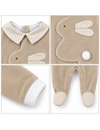 Tutina neonato in ciniglia con applicazione Coniglietto - TU9250BG - Le Chicche