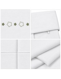 Embroidered baby sheet set for crib and carrycot with five sage green stars