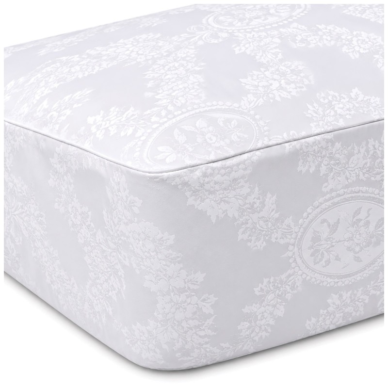 Panormus damask mattress cover in white jacquard cotton with side zip