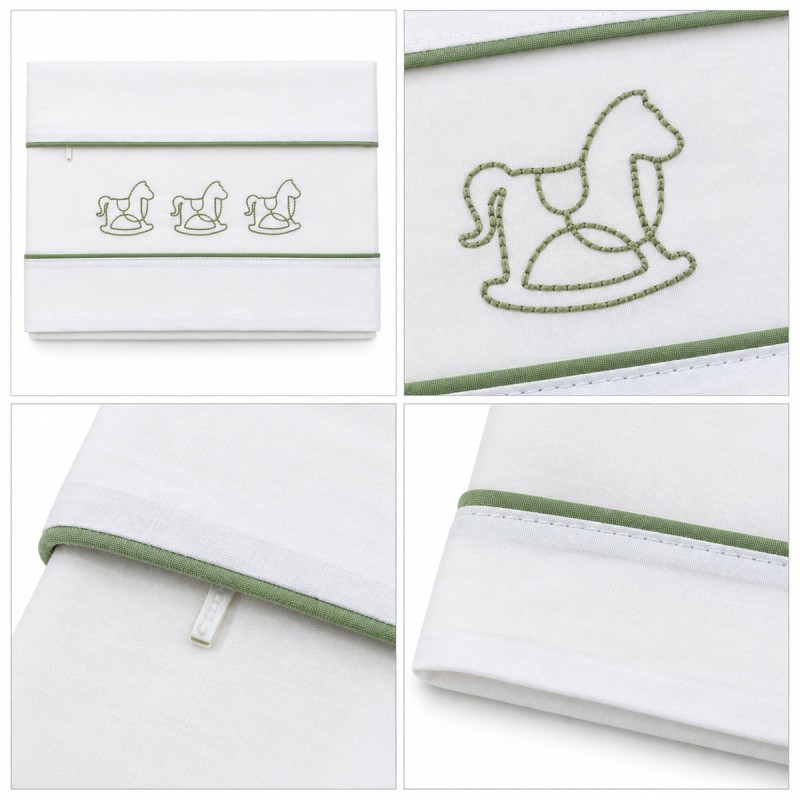 Coccode’ Firenze cotton crib and pram sheet set with green piping and embroidery
