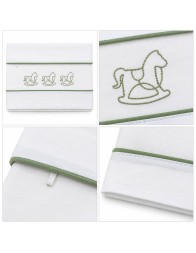 Coccode’ Firenze cotton crib and pram sheet set with green piping and embroidery