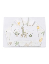 Set lenzuola culla e carrozzina in cotone con ricamo giraffa e dettagli vegetali