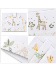 Cotton crib and pram sheet set in white with giraffe and leaf pattern
