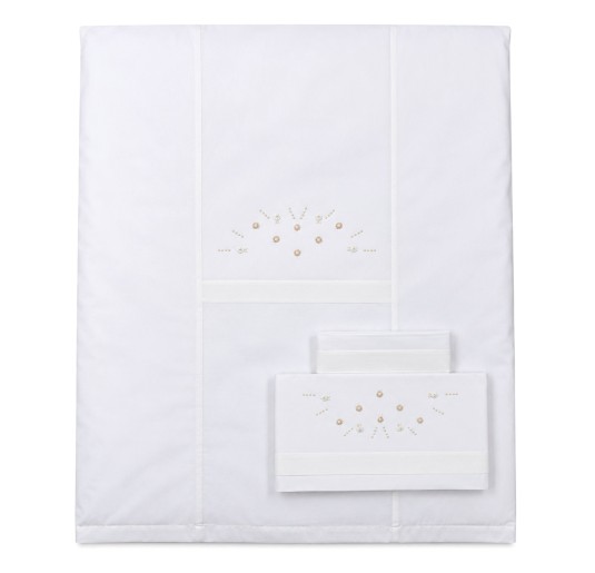Embroidered crib pram sheet set in pure cotton La Fatina 65438PA