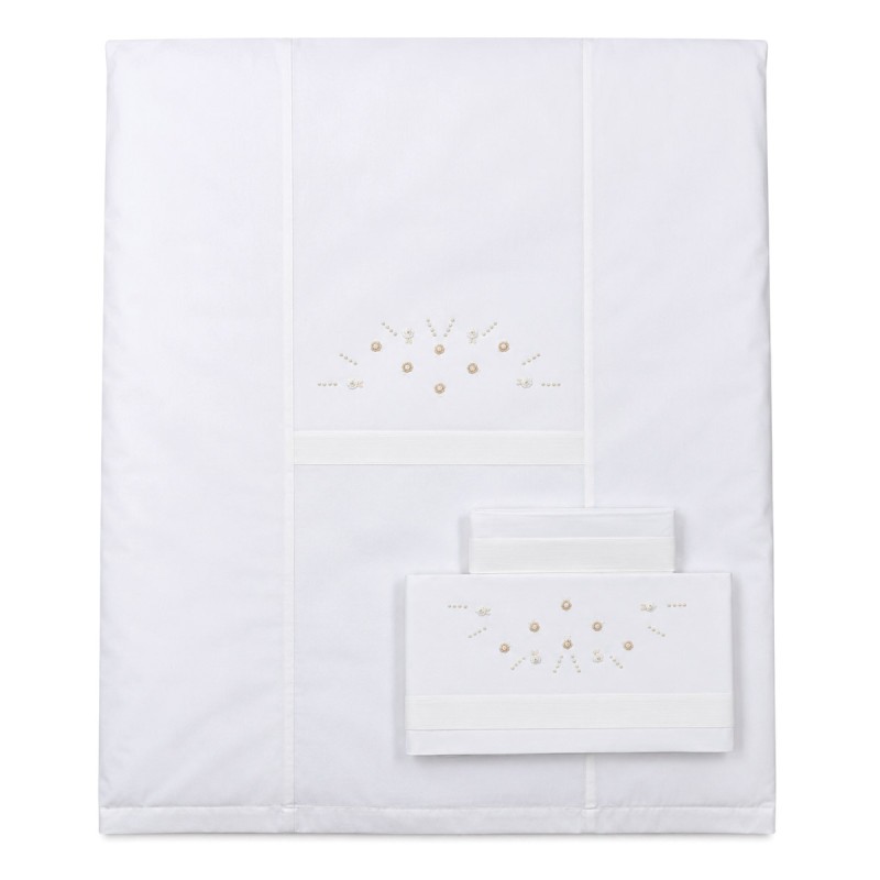 Embroidered crib pram sheet set in pure cotton La Fatina 65438PA