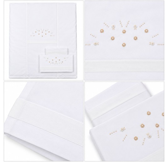 Embroidered crib pram sheet set in pure cotton La Fatina 65438PA 2