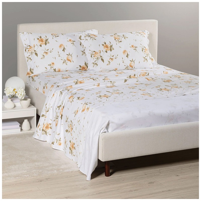 Double flannel sheet set Rosa Caleffi with top sheet and frilled pillowcases