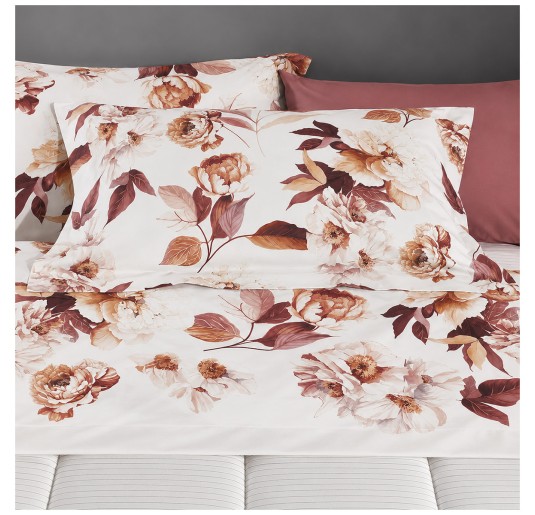 Set lenzuola flanella matrimoniale Peony Gabel con fantasia floreale su fondo chiaro