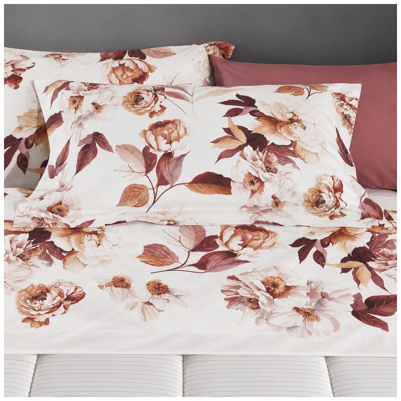 Double flannel sheet set Peony Gabel with floral pattern on a light background